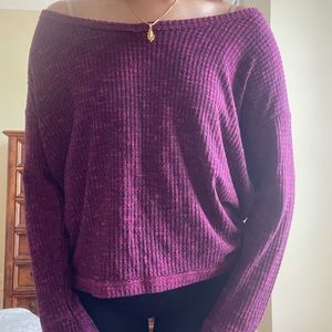 magenta waffle long sleeve oversized top